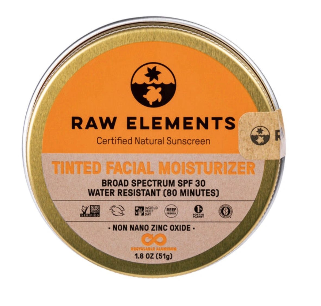Raw Elements tinted facial moisturizer SPF 30 in a recyclable aluminum tin