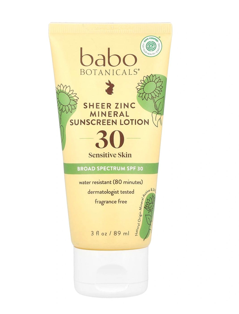 Babo Botanicals Sheer Zinc mineral sunscreen lotion SPF 30 tube